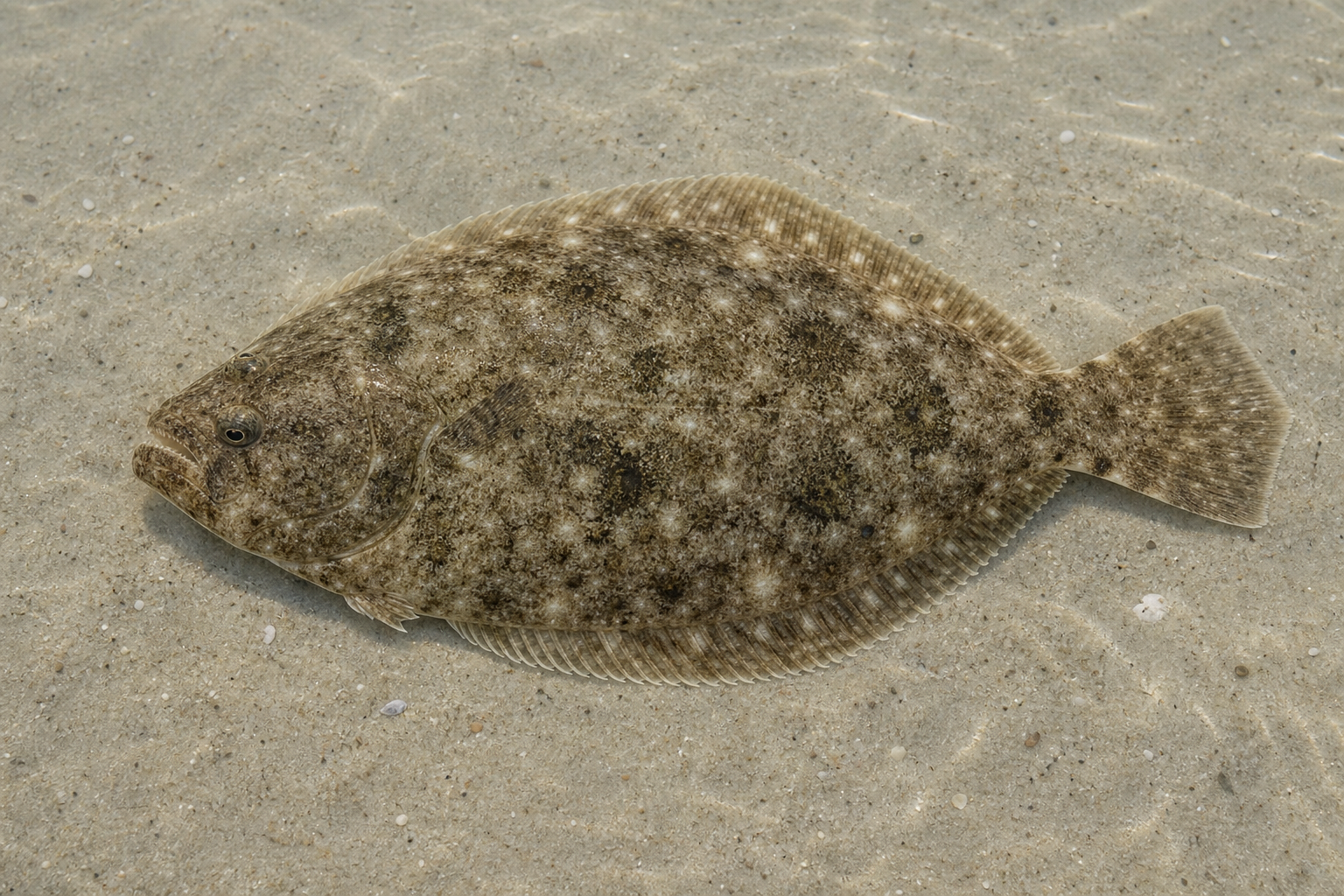 Southern flounder with both eyes on its mottled upper side